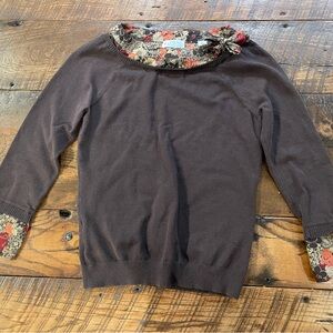 Floral Trim Brown Sweater